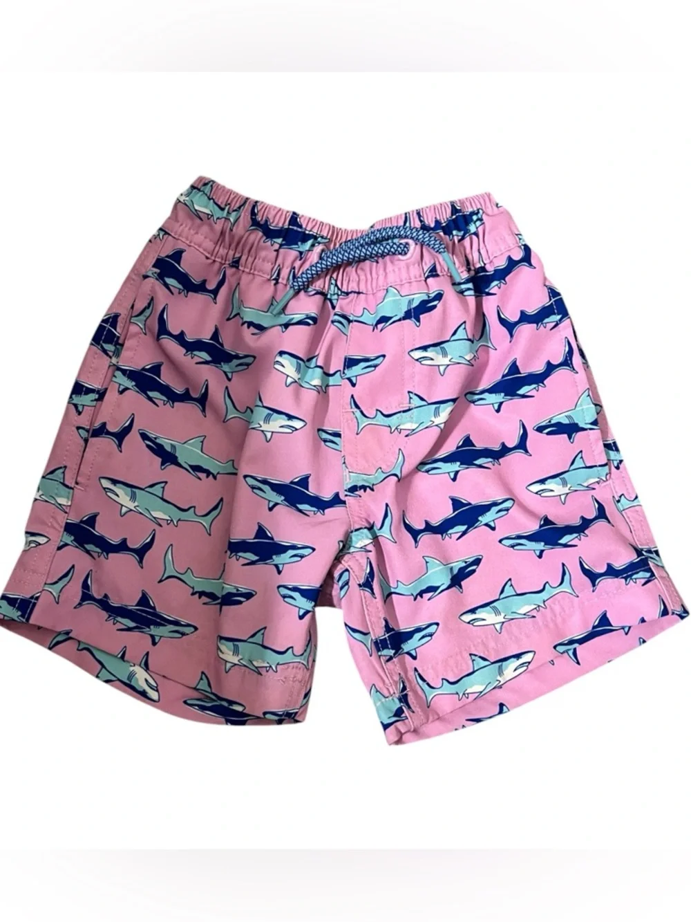 Boys’ Pink Shark Print Swim Trunks